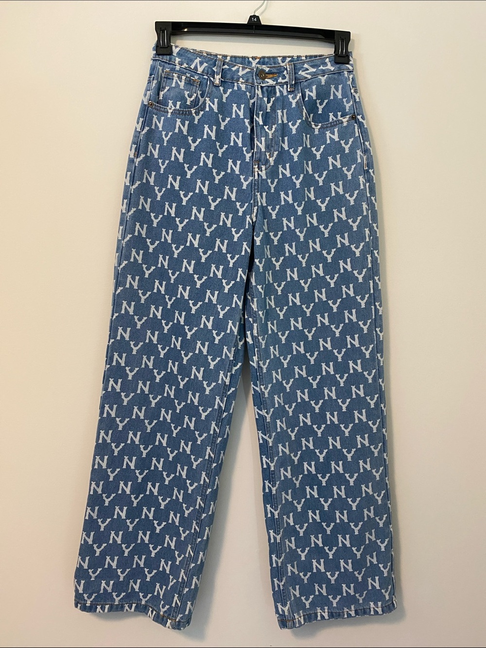 Official MLB NY Women's Straight-Leg Logo-Print Jeans in Blue